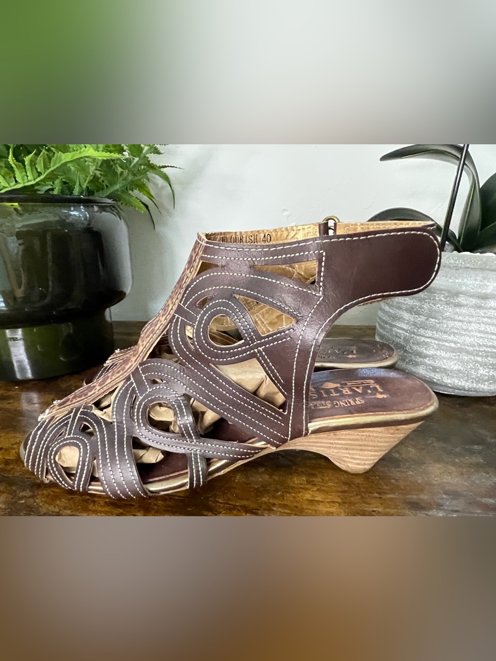 L’artiste Flourish gladiator brown cutout Leather Sandals EU 40, US 9.5 - Picture 4 of 7